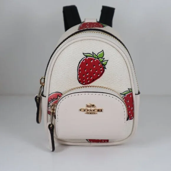 Coach Mini Court Backpack Bag Charm with Strawberry Print CAO93 NWT - Picture 2 of 8